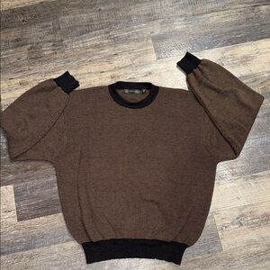 Hart Schaffner Marx Brown and Black Crewneck Sweater- 100% Merino Wool Vintage